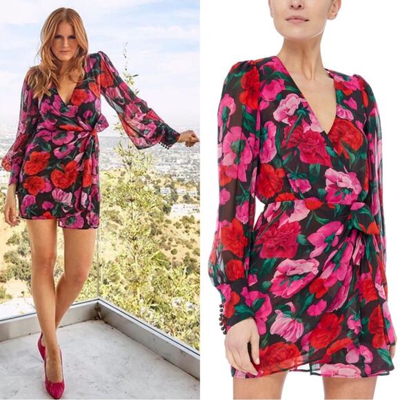 The Kooples Dresses & Skirts - THE KOOPLES Dolve Vita Floral Rose Silk Wrap Long Sleeve Mini Dress Size Large